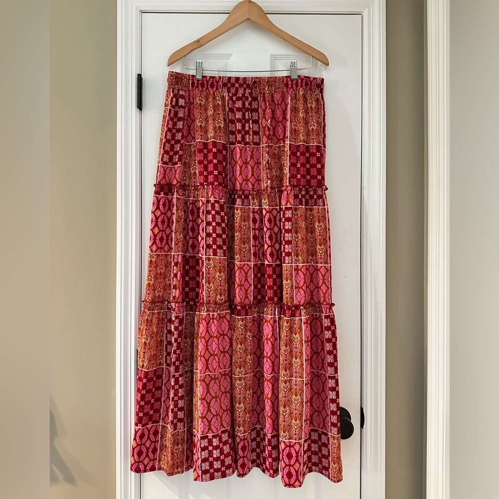 Patchwork Red and Pink Maxi Skirt